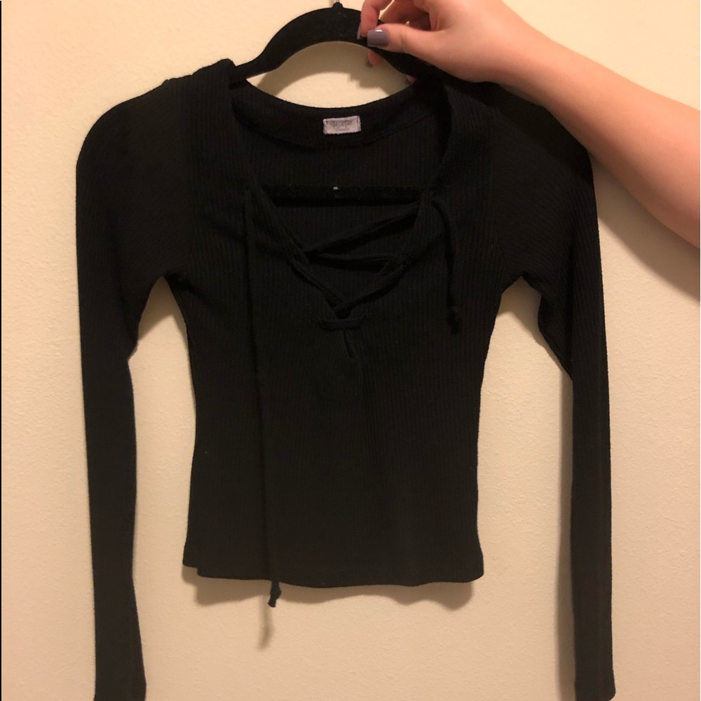 long sleeve open tie front